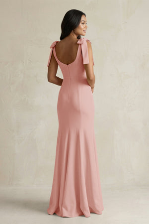 Square Neck Mermaid Bridesmaid Dress With Bow in Rose Petal - KISS BRIDAL Bridesmaid Dresses
