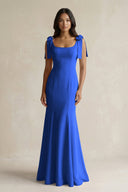 Square Neck Mermaid Bridesmaid Dress With Bow in Royal Blue - KISS BRIDAL Bridesmaid Dresses