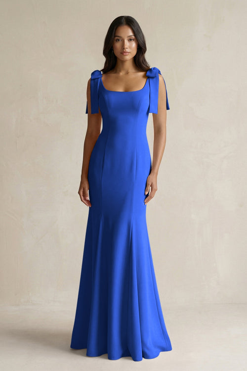 Square Neck Mermaid Bridesmaid Dress With Bow in Royal Blue - KISS BRIDAL Bridesmaid Dresses