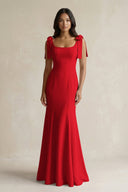 Square Neck Mermaid Bridesmaid Dress With Bow in Ruby Red - KISS BRIDAL Bridesmaid Dresses