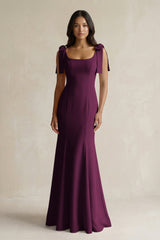 Square Neck Mermaid Bridesmaid Dress With Bow in Sangria - KISS BRIDAL Bridesmaid Dresses