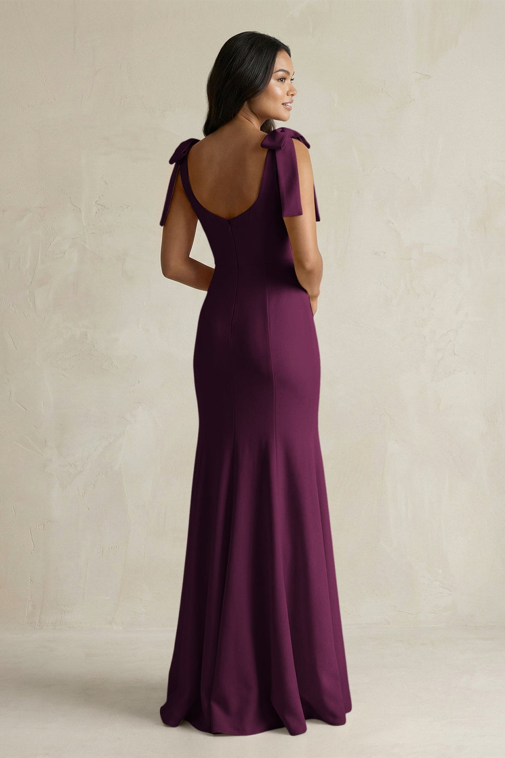Square Neck Mermaid Bridesmaid Dress With Bow in Sangria - KISS BRIDAL Bridesmaid Dresses