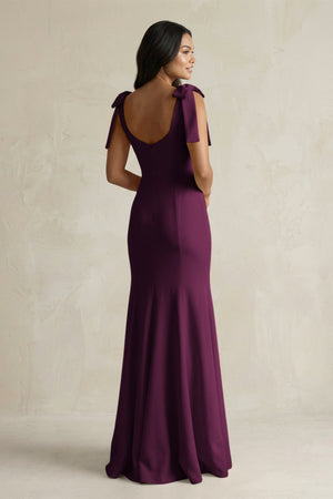 Square Neck Mermaid Bridesmaid Dress With Bow in Sangria - KISS BRIDAL Bridesmaid Dresses