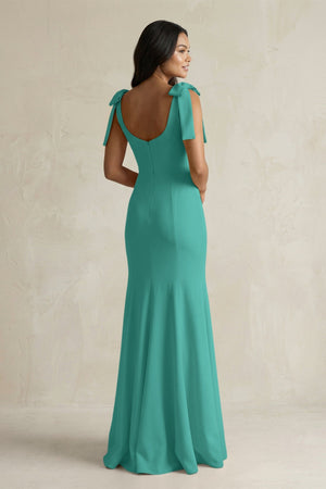 Square Neck Mermaid Bridesmaid Dress With Bow in Sea Glass - KISS BRIDAL Bridesmaid Dresses