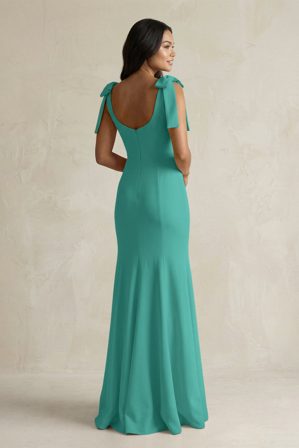 Square Neck Mermaid Bridesmaid Dress With Bow in Sea Glass - KISS BRIDAL Bridesmaid Dresses