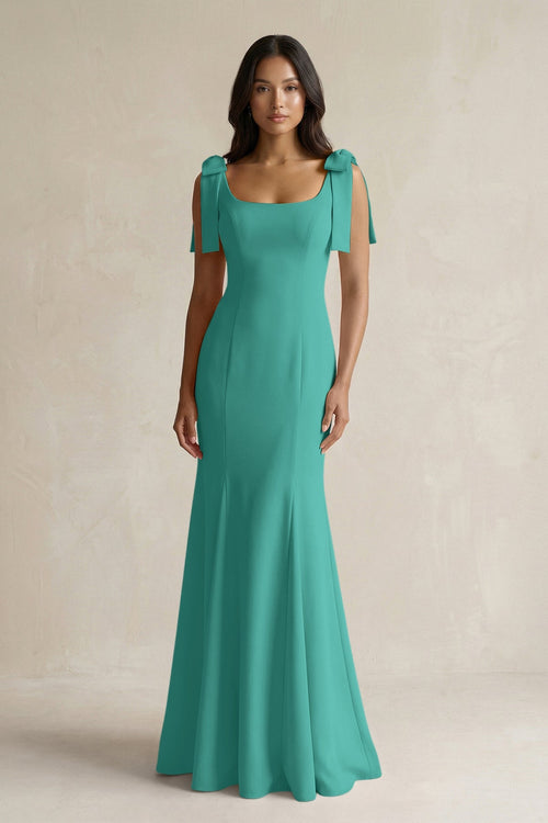 Square Neck Mermaid Bridesmaid Dress With Bow in Sea Glass - KISS BRIDAL Bridesmaid Dresses
