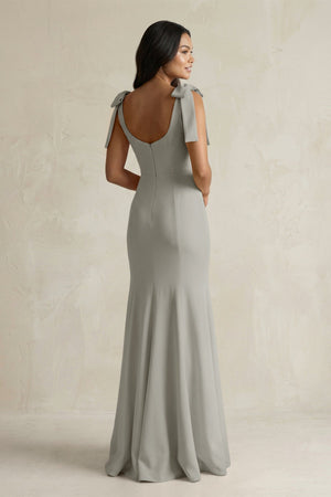 Square Neck Mermaid Bridesmaid Dress With Bow in Silver - KISS BRIDAL Bridesmaid Dresses
