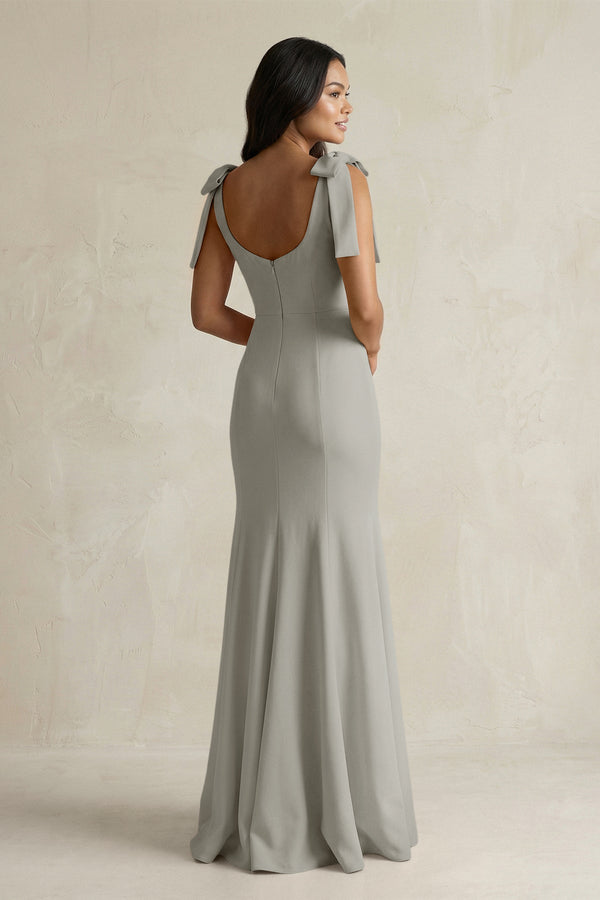 Square Neck Mermaid Bridesmaid Dress With Bow in Silver - KISS BRIDAL Bridesmaid Dresses