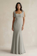 Square Neck Mermaid Bridesmaid Dress With Bow in Silver - KISS BRIDAL Bridesmaid Dresses