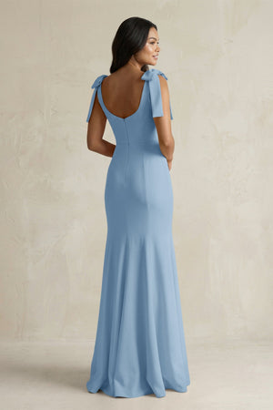 Square Neck Mermaid Bridesmaid Dress With Bow in Sky Blue - KISS BRIDAL Bridesmaid Dresses