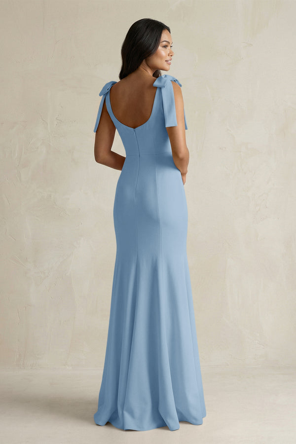 Square Neck Mermaid Bridesmaid Dress With Bow in Sky Blue - KISS BRIDAL Bridesmaid Dresses