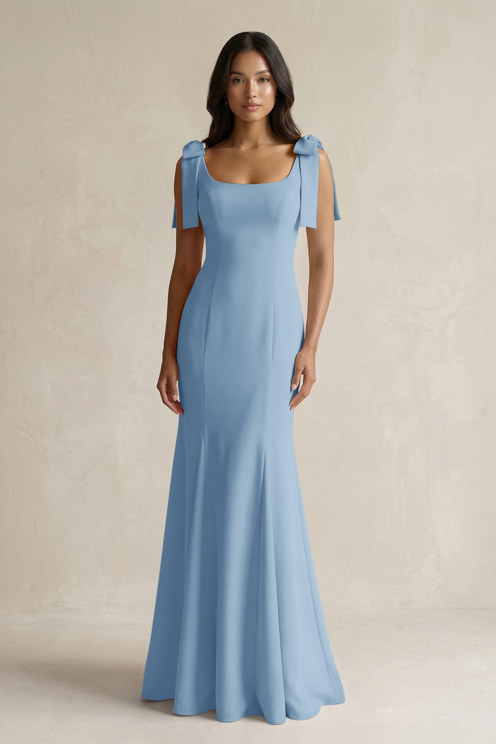Square Neck Mermaid Bridesmaid Dress With Bow in Sky Blue - KISS BRIDAL Bridesmaid Dresses