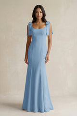 Square Neck Mermaid Bridesmaid Dress With Bow in Sky Blue - KISS BRIDAL Bridesmaid Dresses