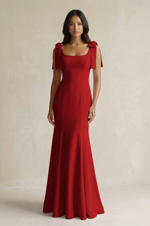 Square Neck Mermaid Bridesmaid Dress With Bow in Spice - KISS BRIDAL Bridesmaid Dresses
