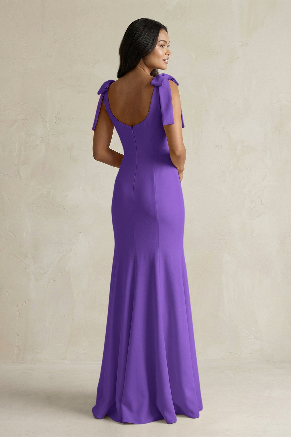 Square Neck Mermaid Bridesmaid Dress With Bow in Tahiti - KISS BRIDAL Bridesmaid Dresses