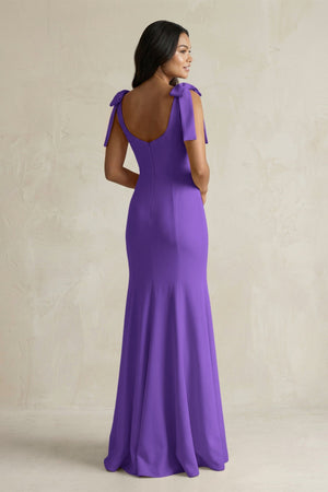Square Neck Mermaid Bridesmaid Dress With Bow in Tahiti - KISS BRIDAL Bridesmaid Dresses