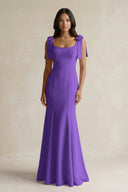 Square Neck Mermaid Bridesmaid Dress With Bow in Tahiti - KISS BRIDAL Bridesmaid Dresses