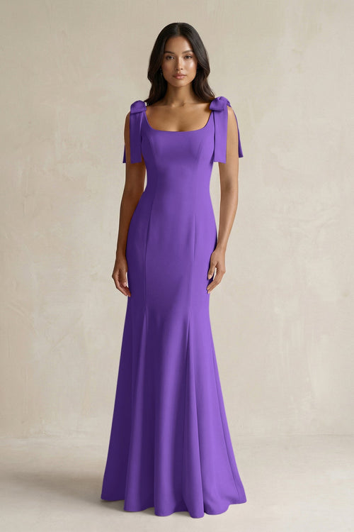Square Neck Mermaid Bridesmaid Dress With Bow in Tahiti - KISS BRIDAL Bridesmaid Dresses