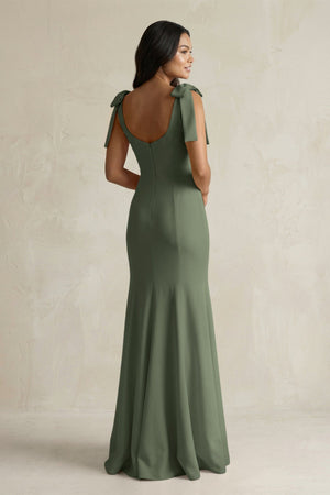 Square Neck Mermaid Bridesmaid Dress With Bow in Thyme - KISS BRIDAL Bridesmaid Dresses