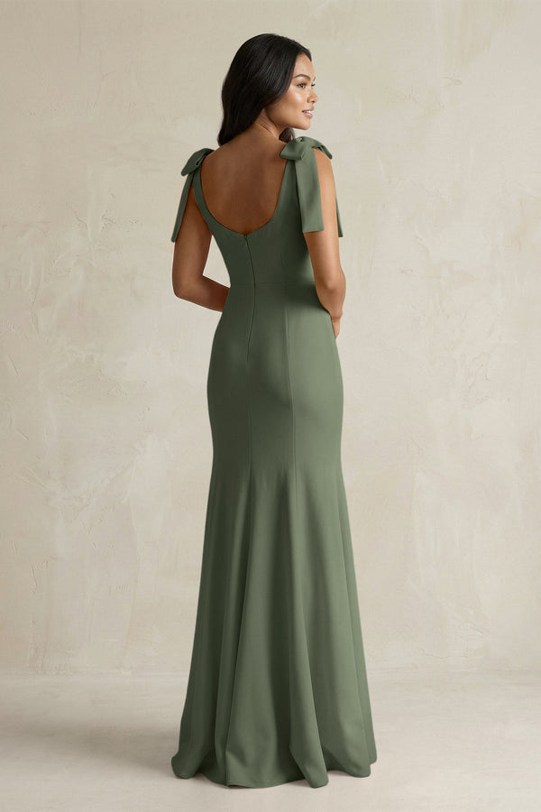 Square Neck Mermaid Bridesmaid Dress With Bow in Thyme - KISS BRIDAL Bridesmaid Dresses