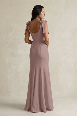 Square Neck Mermaid Bridesmaid Dress With Bow in Toffee - KISS BRIDAL Bridesmaid Dresses