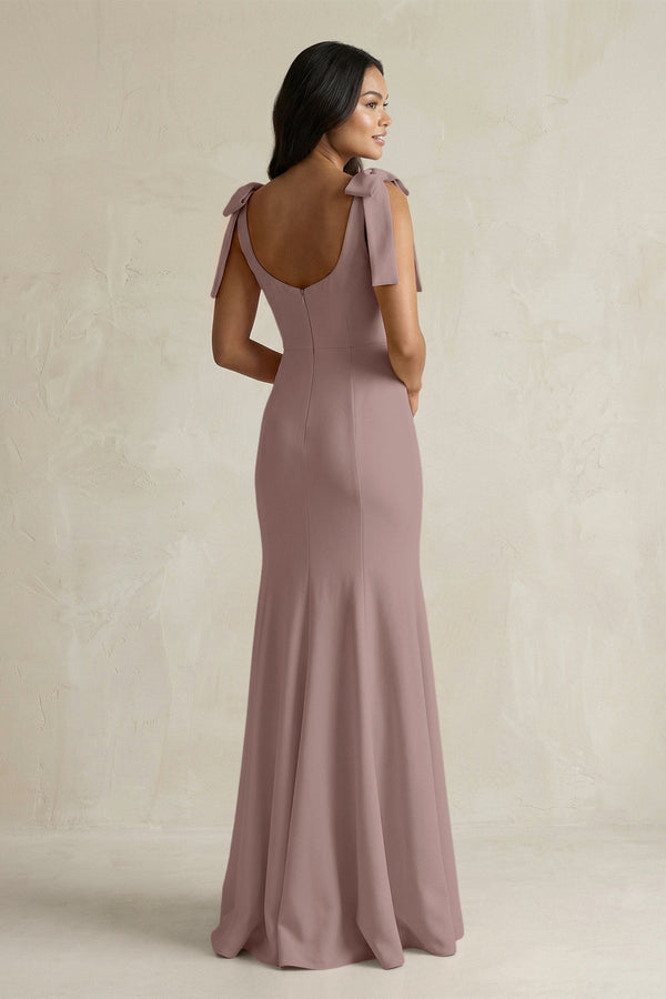 Square Neck Mermaid Bridesmaid Dress With Bow in Toffee - KISS BRIDAL Bridesmaid Dresses
