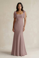 Square Neck Mermaid Bridesmaid Dress With Bow in Toffee - KISS BRIDAL Bridesmaid Dresses