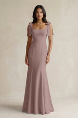 Square Neck Mermaid Bridesmaid Dress With Bow in Toffee - KISS BRIDAL Bridesmaid Dresses