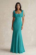 Square Neck Mermaid Bridesmaid Dress With Bow in Turquoise - KISS BRIDAL Bridesmaid Dresses