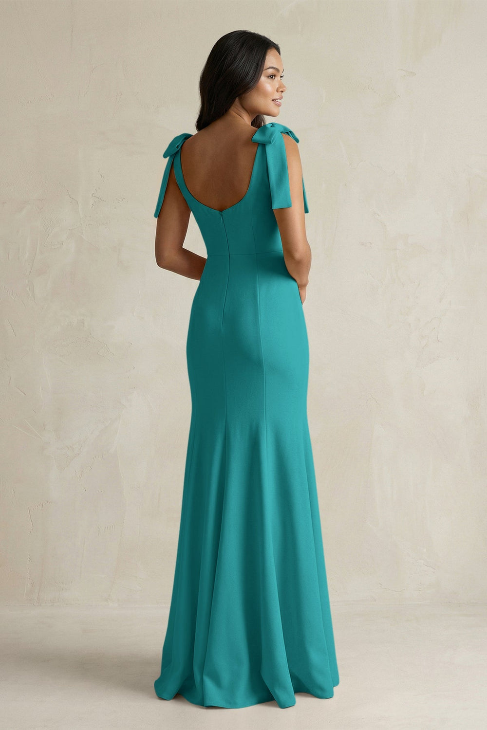 Square Neck Mermaid Bridesmaid Dress With Bow in Turquoise - KISS BRIDAL Bridesmaid Dresses