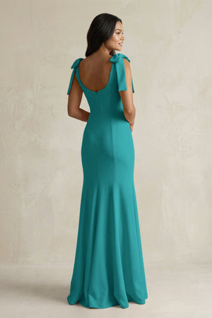 Square Neck Mermaid Bridesmaid Dress With Bow in Turquoise - KISS BRIDAL Bridesmaid Dresses