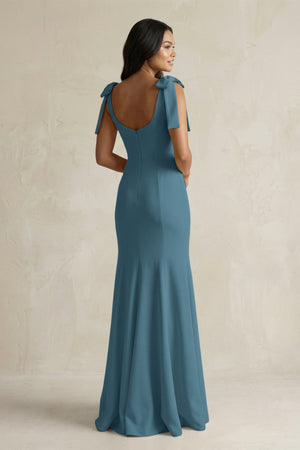 Square Neck Mermaid Bridesmaid Dress With Bow in Twilight - KISS BRIDAL Bridesmaid Dresses