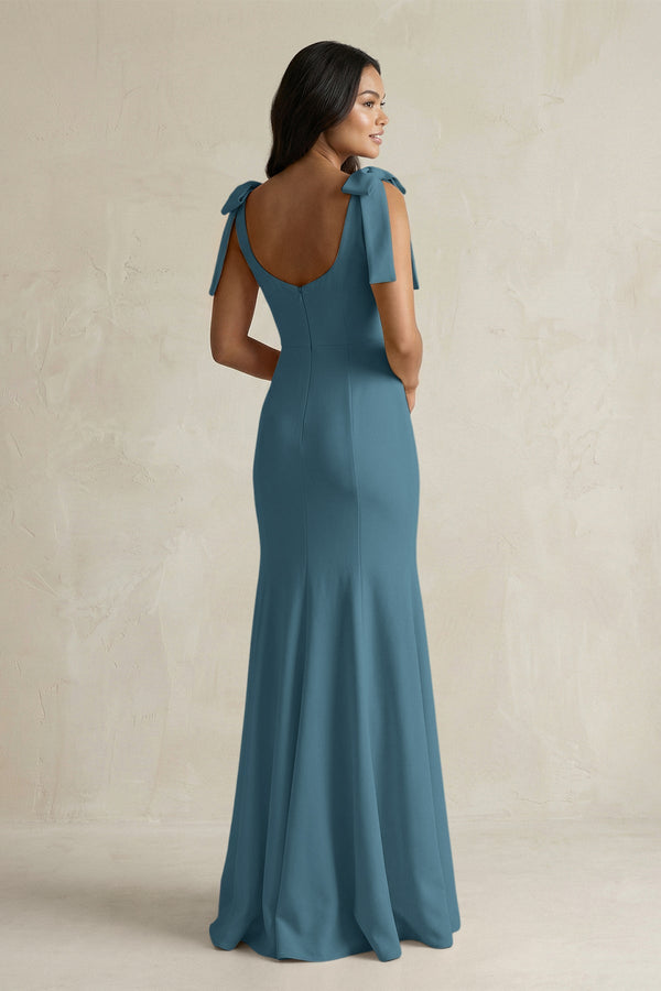 Square Neck Mermaid Bridesmaid Dress With Bow in Twilight - KISS BRIDAL Bridesmaid Dresses