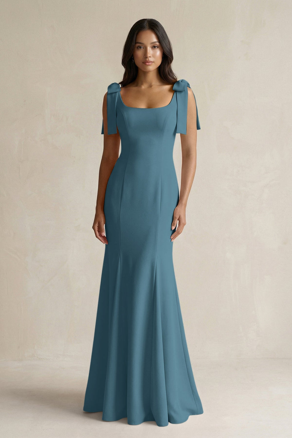 Square Neck Mermaid Bridesmaid Dress With Bow in Twilight - KISS BRIDAL Bridesmaid Dresses