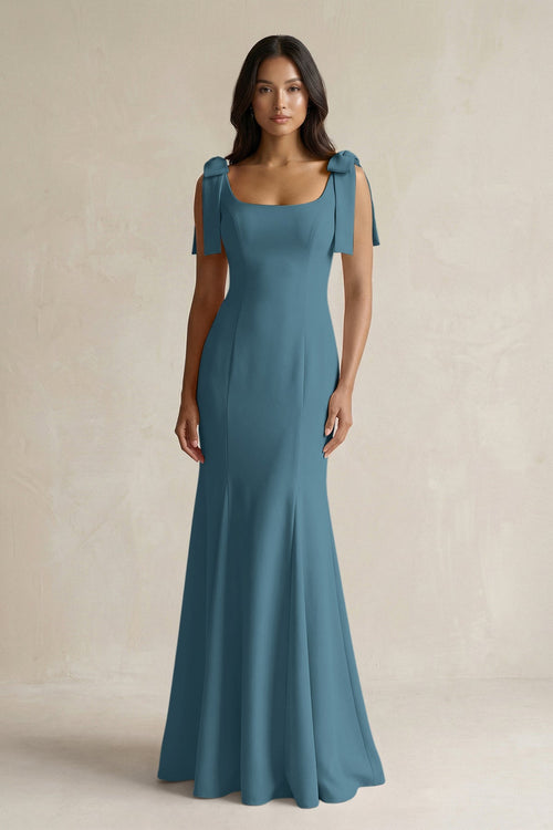 Square Neck Mermaid Bridesmaid Dress With Bow in Twilight - KISS BRIDAL Bridesmaid Dresses
