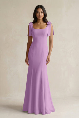 Square Neck Mermaid Bridesmaid Dress With Bow in Vintage Mauve - KISS BRIDAL Bridesmaid Dresses