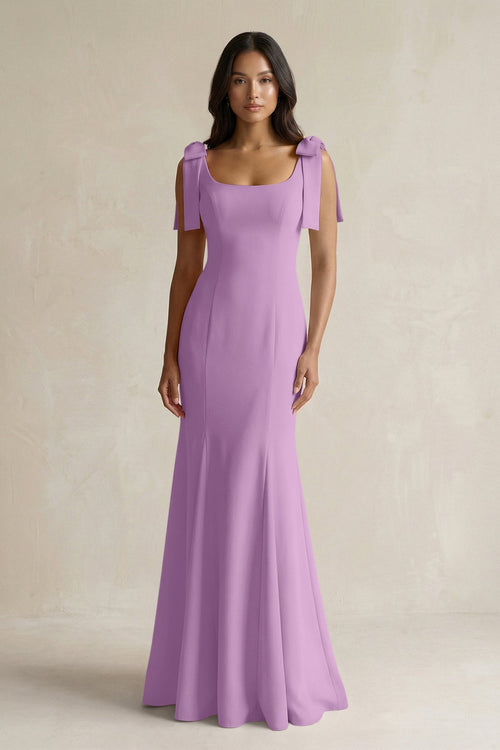 Square Neck Mermaid Bridesmaid Dress With Bow in Vintage Mauve - KISS BRIDAL Bridesmaid Dresses
