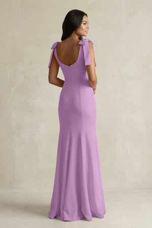 Square Neck Mermaid Bridesmaid Dress With Bow in Vintage Mauve - KISS BRIDAL Bridesmaid Dresses