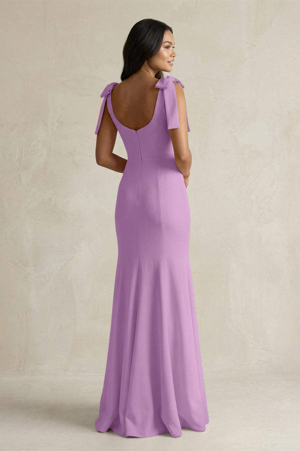 Square Neck Mermaid Bridesmaid Dress With Bow in Vintage Mauve - KISS BRIDAL Bridesmaid Dresses