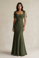 Square Neck Mermaid Bridesmaid Dress With Bow in Willow Green - KISS BRIDAL Bridesmaid Dresses