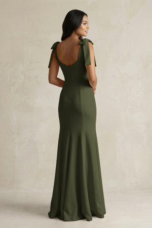 Square Neck Mermaid Bridesmaid Dress With Bow in Willow Green - KISS BRIDAL Bridesmaid Dresses