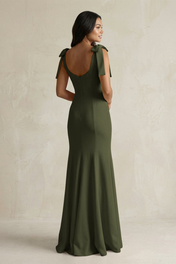 Square Neck Mermaid Bridesmaid Dress With Bow in Willow Green - KISS BRIDAL Bridesmaid Dresses