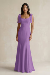 Square Neck Mermaid Bridesmaid Dress With Bow in Wisteria - KISS BRIDAL Bridesmaid Dresses
