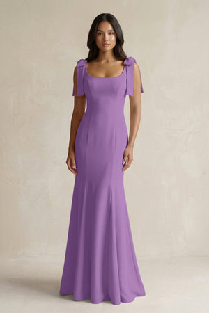 Square Neck Mermaid Bridesmaid Dress With Bow in Wisteria - KISS BRIDAL Bridesmaid Dresses