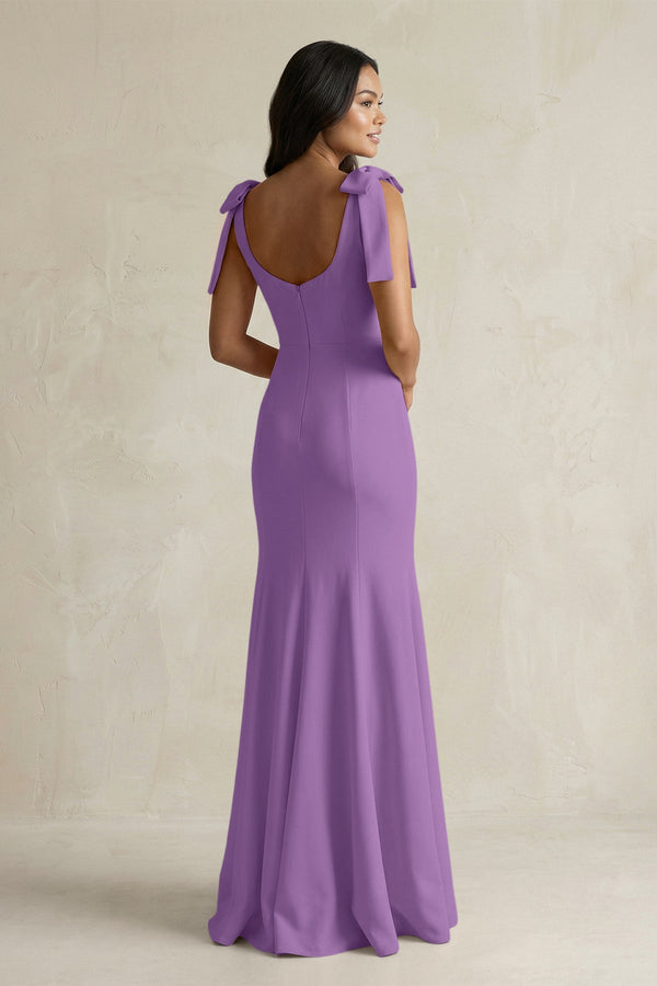 Square Neck Mermaid Bridesmaid Dress With Bow in Wisteria - KISS BRIDAL Bridesmaid Dresses