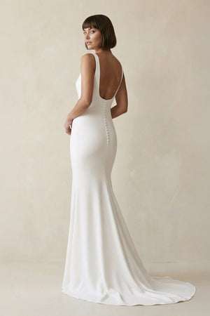 Square Neck Mermaid Satin Wedding Dress in White - KISS BRIDAL Wedding Dresses