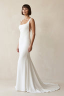 Square Neck Mermaid Satin Wedding Dress in White - KISS BRIDAL Wedding Dresses