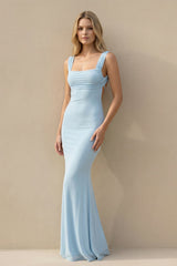 Square Neck Open Back Maxi Dress in Sky Blue - KISS BRIDAL PROM DRESSES