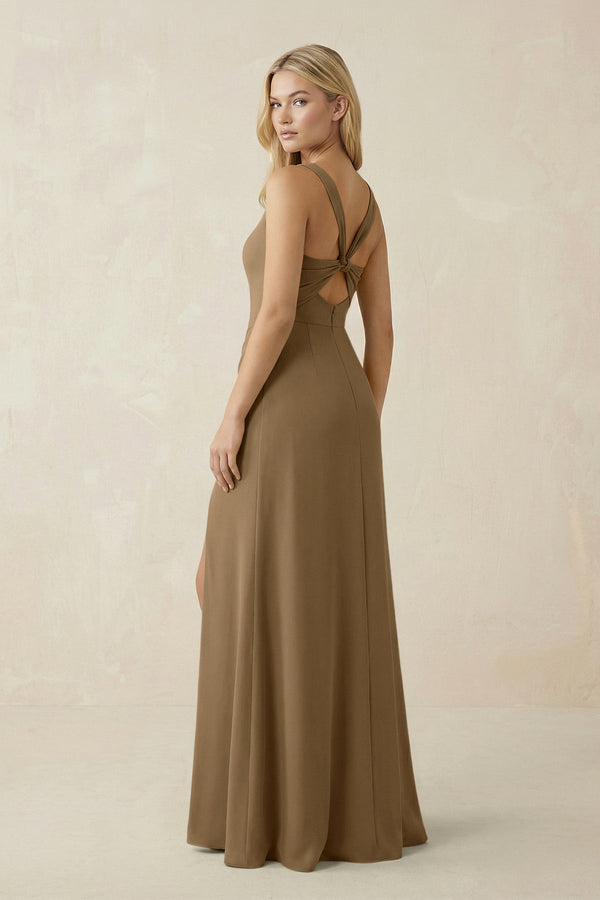 Square Neck Ruched Sheath Satin Bridesmaid Dress in Apple Cinnamon - SHE IS ME Bridesmaid Dresses