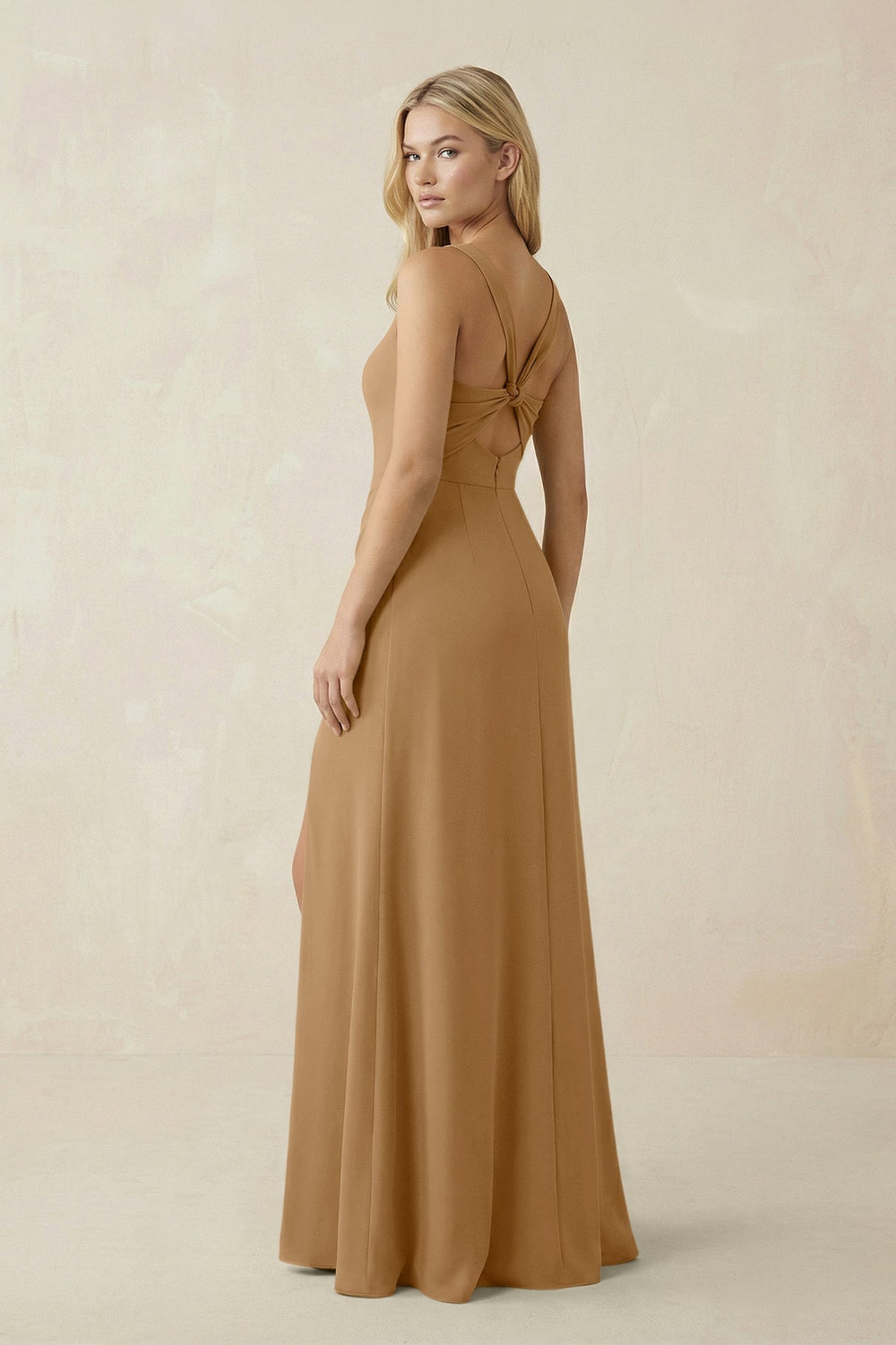 Square Neck Ruched Sheath Satin Bridesmaid Dress in Bronzer - KISS BRIDAL Bridesmaid Dresses